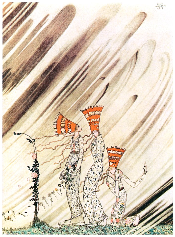 Kay Nielsen – Just as they bent down to take the rose a big dense snow-drift came and carried them away (The Three Princesses in the Blue Mountain) [from Kay Nielsen]
