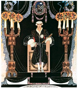 Kay Nielsen – And there on a throne all covered with black sat the Iron King (Minon-Minette) [from Kay Nielsen]. Free illustration for personal and commercial use.