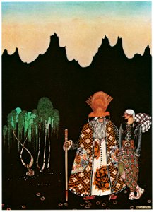 Kay Nielsen – When he had walked a day or so, a strange man met him. “Whither away?” asked the man (The Widow’s Son) [from Kay Nielsen]. Free illustration for personal and commercial use.