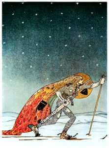 Kay Nielsen – So the man gave him a pair of snow shoes (The Three Princesses of Whiteland) [from Kay Nielsen]. Free illustration for personal and commercial use.