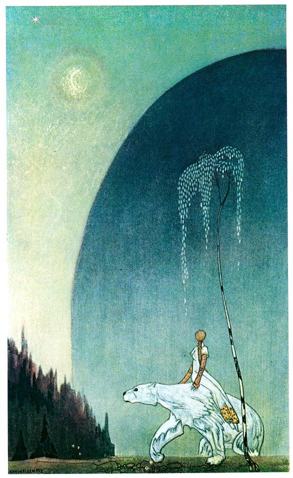 Kay Nielsen – “Well, mind and hold tight by my shaggy coat, and then there’s nothing to fear,” said the Bear, so she rode a long, long way (East of the Sun and West of the Moon) [from Kay Nielsen]