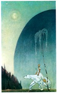 Kay Nielsen – “Well, mind and hold tight by my shaggy coat, and then there’s nothing to fear,” said the Bear, so she rode a long, long way (East of the Sun and West of the Moon) [from Kay Nielsen]. Free illustration for personal and commercial use.