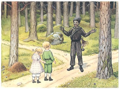 Elsa Beskow – Plate 9 [from Peter and Lotta’s Adventure]. Free illustration for personal and commercial use.