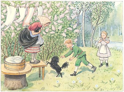 Elsa Beskow – Plate 6 [from Peter and Lotta’s Adventure]. Free illustration for personal and commercial use.