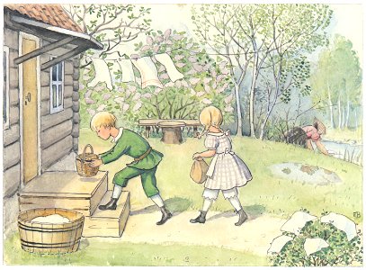 Elsa Beskow – Plate 5 [from Peter and Lotta’s Adventure]. Free illustration for personal and commercial use.