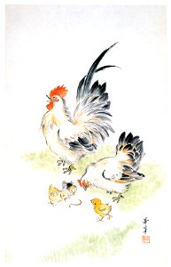 Takabatake Kashō – Chickens [from Catalogue of Takabatake Kashō Taisho Roman Museum]. Free illustration for personal and commercial use.