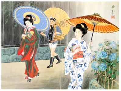 Takabatake Kashō – Beautiful Women in July [from Catalogue of Takabatake Kashō Taisho Roman Museum]. Free illustration for personal and commercial use.