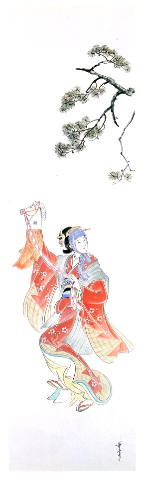Takabatake Kashō – Harukoma Dance [from Catalogue of Takabatake Kashō Taisho Roman Museum]. Free illustration for personal and commercial use.