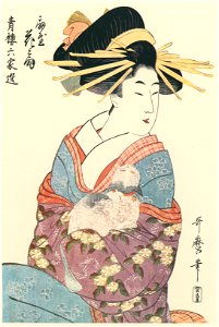 Kitagawa Utamaro – Six Beauties at Gay Quarters – Hanaogi of Ogiya [from Utamaro – Ukiyoe meisaku senshū I]. Free illustration for personal and commercial use.