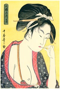 Kitagawa Utamaro – Five Kinds of Ladies at Yoshiwara – Kashi [from Utamaro – Ukiyoe meisaku senshū I]. Free illustration for personal and commercial use.