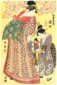 Kitagawa Utamaro – Someyama of Matsubaya with Two Attendants [from Utamaro – Ukiyoe meisaku senshū I]. Free illustration for personal and commercial use.