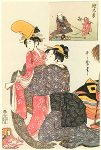 Kitagawa Utamaro – Two Pictures in Pair: Monkey Trainer [from Utamaro – Ukiyoe meisaku senshū I]
