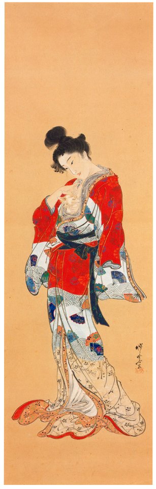 Kawanabe Kyōsai – Beauty Holding a Cat [from Kyosai: master painter and his student Josiah Coder]