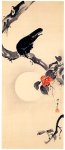 Kawanabe Kyōsai – Persimmon and Crow [from Kyosai: master painter and his student Josiah Coder]. Free illustration for personal and commercial use.