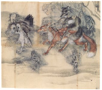 Kawanabe Kyōsai – Frolicking Animals, Procession of Animals [from Kyosai: master painter and his student Josiah Coder]. Free illustration for personal and commercial use.