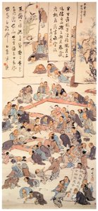 Kawanabe Kyōsai – Calligraphy and Painting Party [from Kyosai: master painter and his student Josiah Coder]. Free illustration for personal and commercial use.