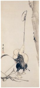 Kawanabe Kyōsai – Hotei Catching a Cicada [from Kyosai: master painter and his student Josiah Coder]. Free illustration for personal and commercial use.