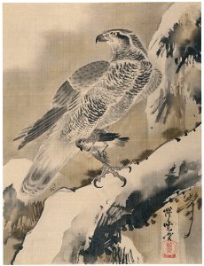 Kawanabe Kyōsai – Eagle Holding a Small Bird [from Kyosai: master painter and his student Josiah Coder]. Free illustration for personal and commercial use.