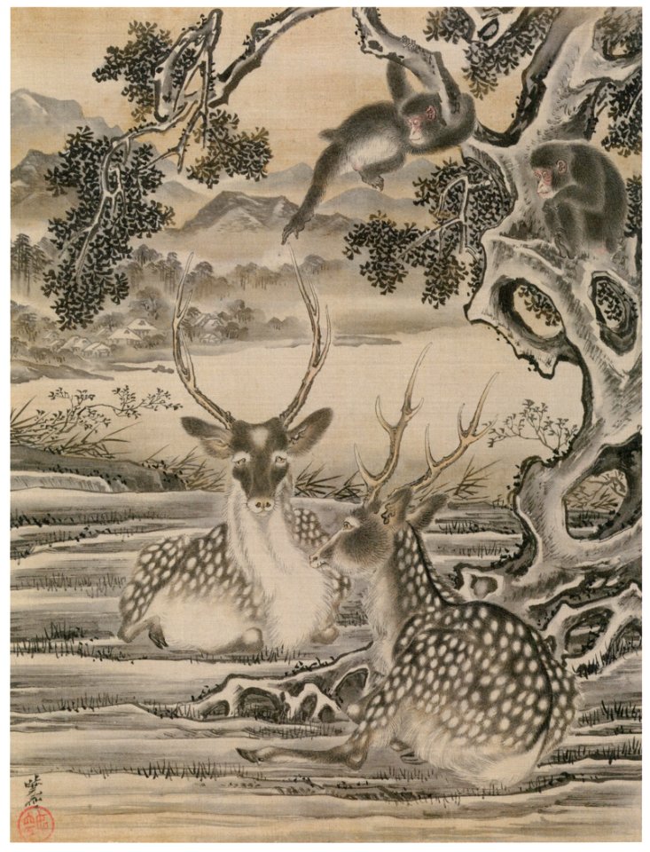 Kawanabe Kyōsai – Deer and Monkeys [from Kyosai: master painter and his student Josiah Coder]