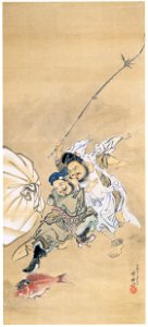 Kawanabe Kyōsai – Ebisu and Daikoku [from Kyosai: master painter and his student Josiah Coder]. Free illustration for personal and commercial use.