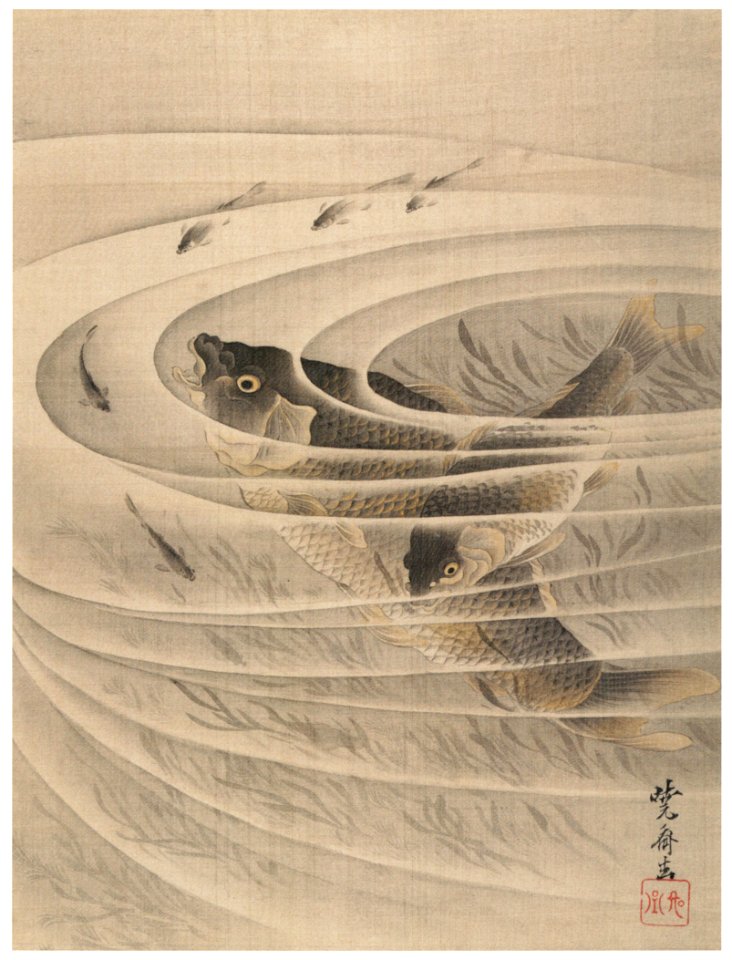 Kawanabe Kyōsai – Fish in a Whirlpool [from Kyosai: master painter and his student Josiah Coder]