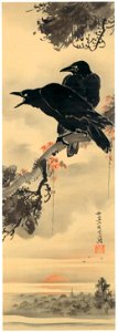 Kawanabe Kyōsai – Two Crows on a Tree in a Landscape [from Kyosai: master painter and his student Josiah Coder]