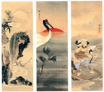 Kawanabe Kyōsai – Urashima Tarō, Crane, and Tortoise [from Kyosai: master painter and his student Josiah Coder]