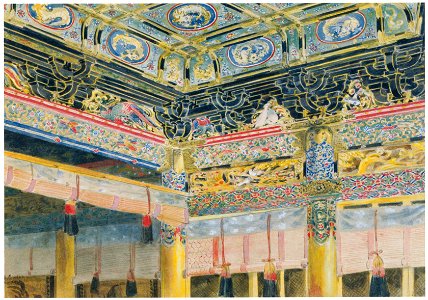 Josiah Conder – Interior of Nikko Toshogu Shrine [from Kyosai: master painter and his student Josiah Coder]. Free illustration for personal and commercial use.