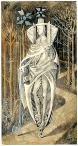 Remedios Varo – The Vagabond [from Women Surrealists in Mexico]. Free illustration for personal and commercial use.