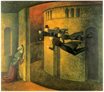 Remedios Varo – Bankers in Action [from Women Surrealists in Mexico]. Free illustration for personal and commercial use.