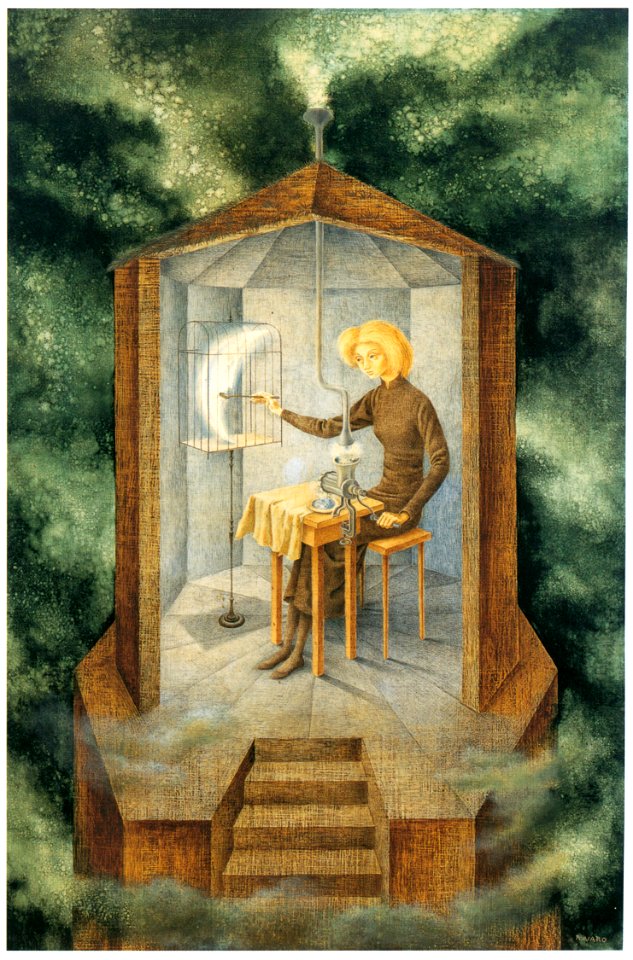 Remedios Varo – Celestial Pablum [from Women Surrealists in Mexico]. Free illustration for personal and commercial use.