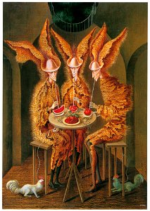 Remedios Varo – Vegetarian Vampires [from Women Surrealists in Mexico]. Free illustration for personal and commercial use.