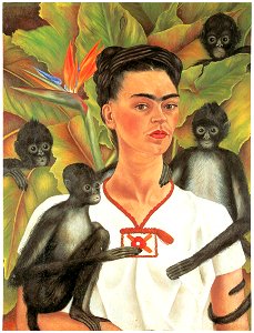 Frida Kahlo – Self-portrait with Monkeys [from Women Surrealists in Mexico]. Free illustration for personal and commercial use.