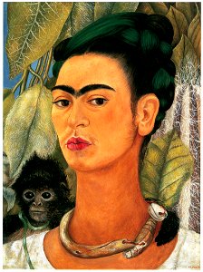 Frida Kahlo – Self-portrait with Monkey [from Women Surrealists in Mexico]. Free illustration for personal and commercial use.