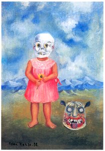 Frida Kahlo – Girl with Mask of Skull [from Women Surrealists in Mexico]. Free illustration for personal and commercial use.