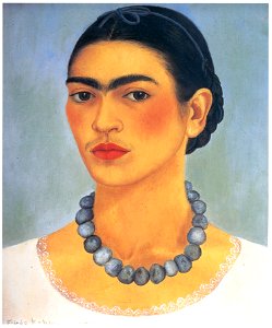 Frida Kahlo – Self-portrait with Necklace [from Women Surrealists in Mexico]. Free illustration for personal and commercial use.