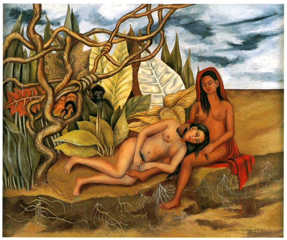 Frida Kahlo – Two Nudes in the Forest [from Women Surrealists in Mexico]. Free illustration for personal and commercial use.
