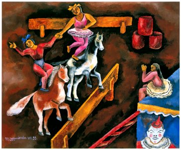 María Izquierdo – The Horsewomen [from Women Surrealists in Mexico]. Free illustration for personal and commercial use.