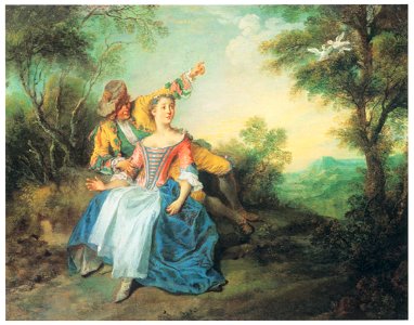 Nicolas Lancret – Les colombes [from Three Masters of French Rocco]. Free illustration for personal and commercial use.