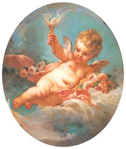 François Boucher – Amour tenant une torche [from Three Masters of French Rocco]. Free illustration for personal and commercial use.