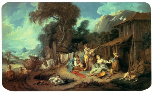 François Boucher – Le repos des fermiers [from Three Masters of French Rocco]. Free illustration for personal and commercial use.