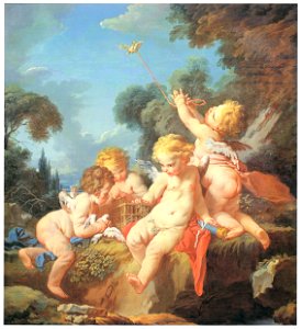 François Boucher – L’Amour oiseleur [from Three Masters of French Rocco]. Free illustration for personal and commercial use.