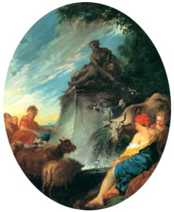 François Boucher – Les bergers à la fontaine [from Three Masters of French Rocco]. Free illustration for personal and commercial use.