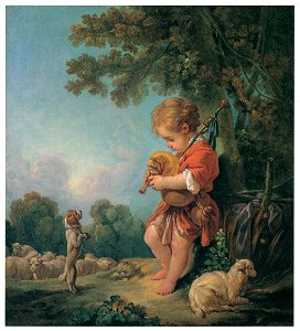 François Boucher – Le petit berger à la cornemuse [from Three Masters of French Rocco]. Free illustration for personal and commercial use.