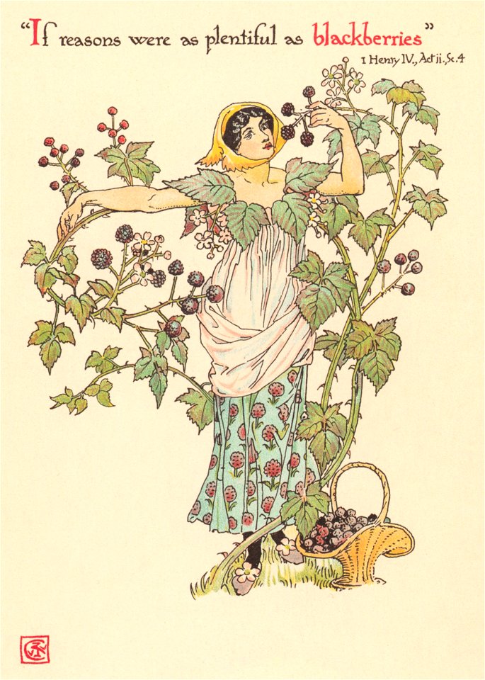 Walter Crane – If reasons were as plentiful as blackberries (1 Henry IV) [from Flowers from Shakespeare’s Garden]. Free illustration for personal and commercial use.