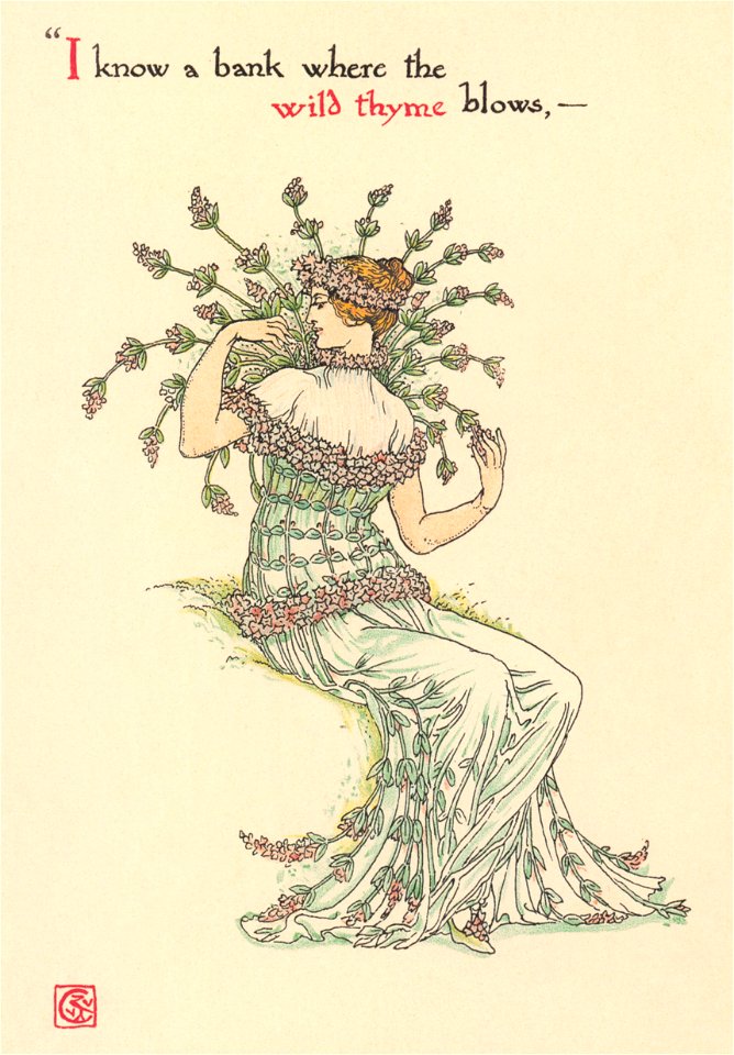 Walter Crane – I know a bank where the wild thyme blows, (A Midsummer Night’s Dream) [from Flowers from Shakespeare’s Garden]