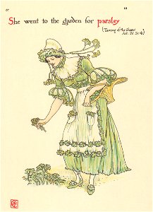 Walter Crane – She went to the garden for parsley (The Taming of the Shrew) [from Flowers from Shakespeare’s Garden]. Free illustration for personal and commercial use.