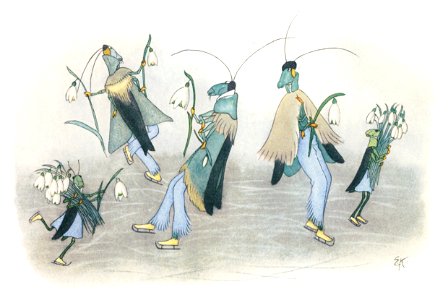 Ernst Kreidolf – On Ice [from Grasshopper]. Free illustration for personal and commercial use.
