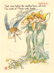 Walter Crane – Daffodils, That come before the swallow dares, and take. The winds of March with beauty; (The Winter’s Tale) [from Flowers from Shakespeare’s Garden]. Free illustration for personal and commercial use.