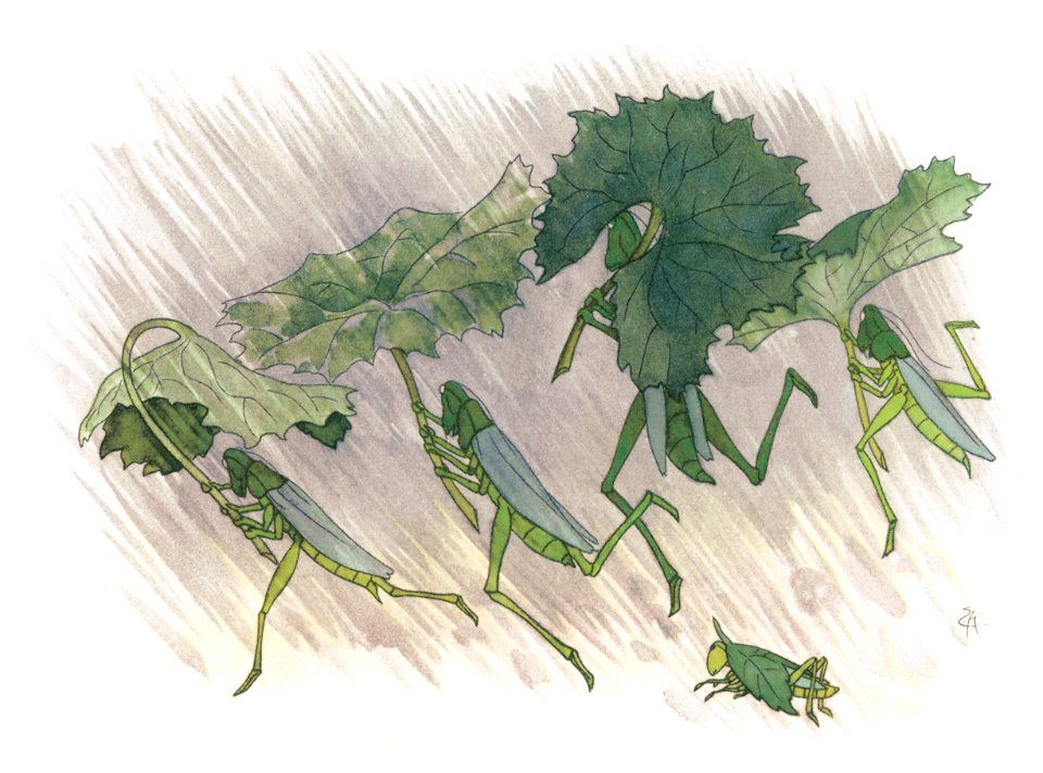 Ernst Kreidolf – Thunderstorm [from Grasshopper]. Free illustration for personal and commercial use.
